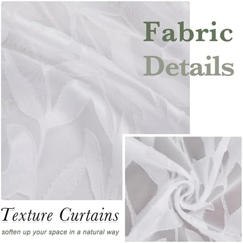 Lecloud Leia White Sheer Kitchen Curtains 24 Inch Length 2 Pcs, Jacquard Leaf - Image 4