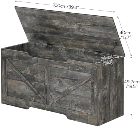 HOOBRO Storage Bench, 39.4” Retro Wooden Storage Chest - Image 6