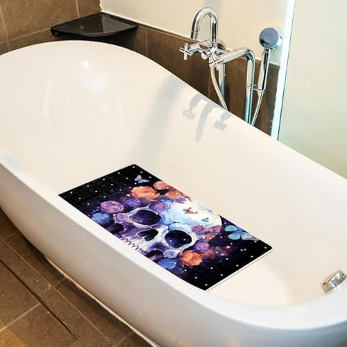 Bathtub Mat Non Slip 26.8x15.1 Inch, Skull Florals Butterflies Shower Mat - Image 5