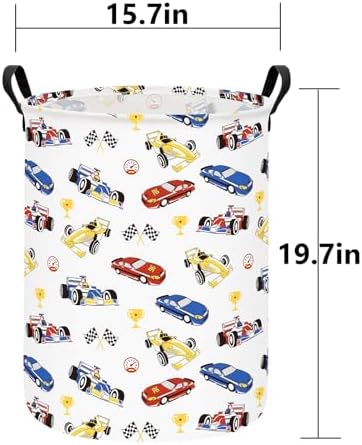 QUEENLALA Foldable Waterproof Round Fabric Laundry Basket Home, Race Car - Image 2