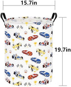 QUEENLALA Foldable Waterproof Round Fabric Laundry Basket Home, Race Car - Image 2