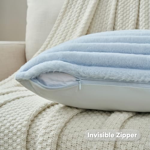 FUTEI Pack of 2 Faux Fur Throw Pillow Covers 22x22 Inch, Light Blue - Image 3