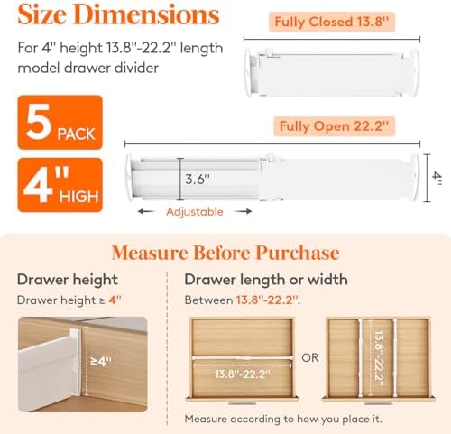 Lifewit 5 Pack 4" High Drawer Dividers, Adjustable Drawer Organizer Clothes - Image 2