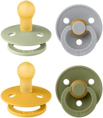 BIBS Pacifiers - Color 4 Pack | Round Nipple Baby Pacifier | BPA Free Natural by BIBS