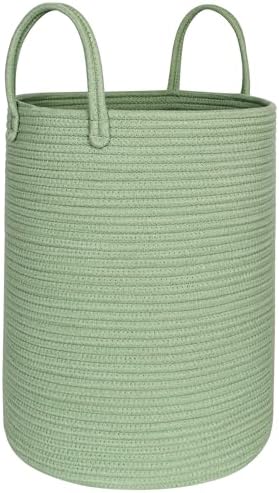 MEGASKET Large Green Laundry Basket, 16.5"x22.5" Tall Woven Cotton Rope Bin by MEGASKET