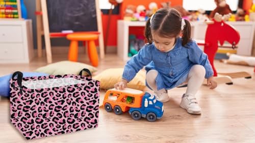 Essme Rectangular Baskets, Leopard Print Box, Cute Storage Bin（Pink leopard - Image 5
