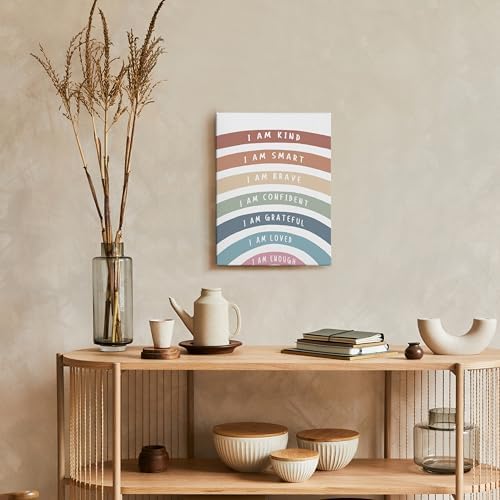 HRQKO Boho Inspirational I Am Kind Canvas Wall Art, Motivational Boho Rainbow - Image 5
