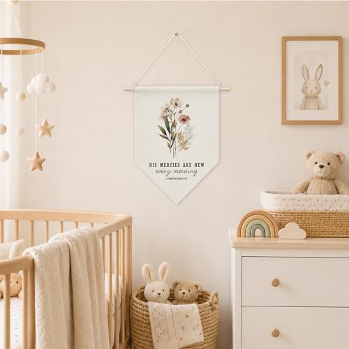 KYTWSFWS Christian Floral Wall Art Pennant Flag, His Mercies Are New Every - Image 3