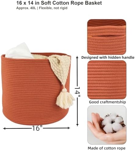 XUANGUO Cotton Rope Basket For Girls Boys Kids 16”X14” rustic - Image 2