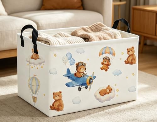 Rectangle Kids Baskets Bear Basket Cute Storage Bin Organizer Boys Box - Image 6