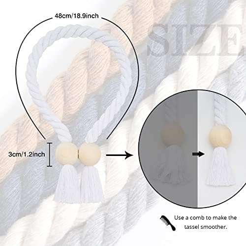 NICEEC 4 Pack Wooden Ball Magnetic Curtain Tiebacks Boho Home Decor Drape Tie - Image 4