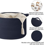 65L Large Blanket Basket, Woven Rope Laundry Basket-Dark Blue - Image 3