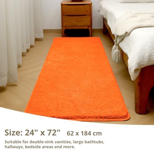 Polyester Bathroom Runner Rug 24"x72" Orange, Soft Shaggy Bath Mat - Image 2