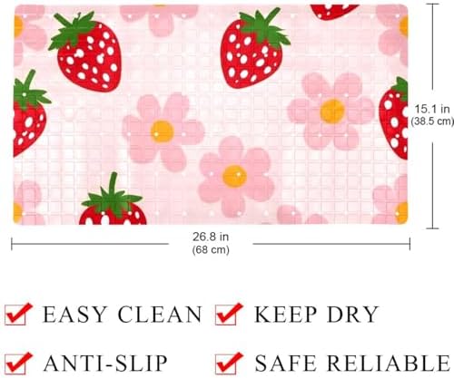 Shower Mat Non Slip 26.8 x 15.1 Inches, Strawberry Flower Bathtub Mat Shower - Image 4