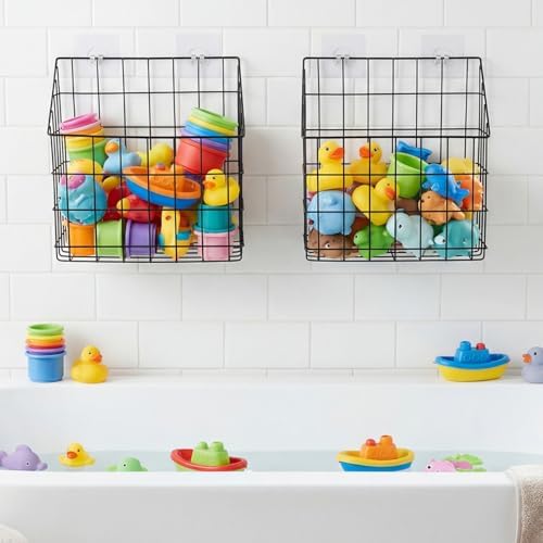Noamus 2 Pack Bath Tub Toy Storage Organizer Basket, Rustproof Black Iron Holder - Image 7