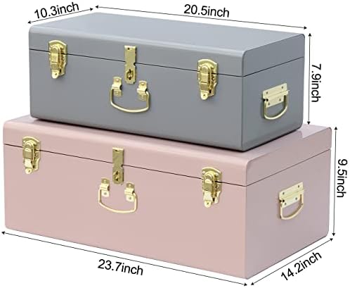 Vixdonos Decorative Metal Box Storage Trunks Set of 2 College Dorm Chest - Image 2