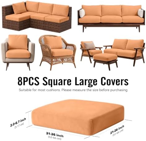 8Pcs Outdoor Cushion Covers, Stretch Patio Furniture Couch Chair Slipcovers - Image 2