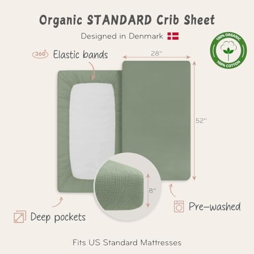Crib Sheets, 100% Organic Cotton Muslin, Fitted 28"x52" Standard - Image 3