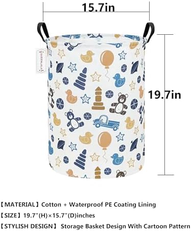 QUEENLALA Large Foldable Round Storage Basket Laundry Hamper, Colorful Bear - Image 2