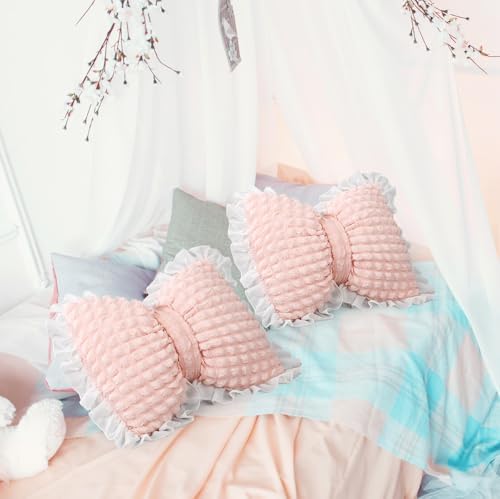 Yousoontic 2 Pcs Bow Throw Pillows 15.7x12.6 in, Seersucker - Image 6