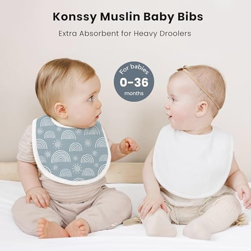 Konssy 8-Pack Muslin Baby Bibs, Adjustable Fit - Image 3