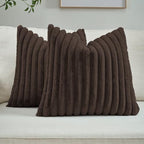 FUTEI Pack of 2 Faux Fur Throw Pillow Covers 24x24 Inch, Dark Coffee by FUTEI