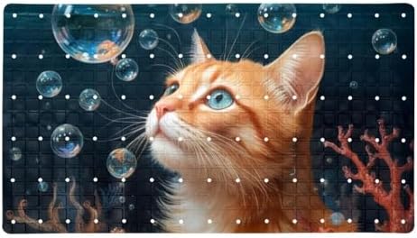 Shower Mat Non Slip 26.8 x 15.1 Inches, Underwater Cat Ocean Bathtub Mat Shower by Anna+Cowper