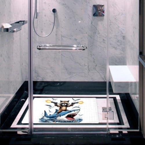 Bathtub Mat Non Slip 26.8x15.1 Inch, Cool Raccoon Riding Shark Shower Mat - Image 6