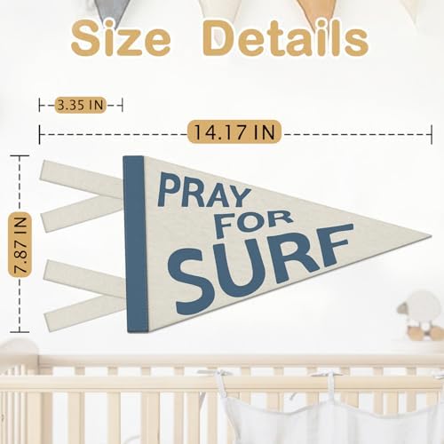 Coastal Room Decor, Pray for Surf Pennant Felt Banners Flags, 7.4x14.17 Inch - Image 7