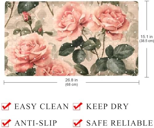 Bathtub Mat Non Slip 26.8x15.1 Inch, Rose Vintage Shower Mat - Image 4