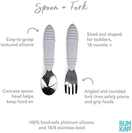 Bumkins Toddler Utensils, Kids Size Fork and Spoon Set, Silicone and - Image 2