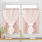 ASPMIZ Linen Pink Kitchen Tier Curtains 36 Inch Length, Double Layered Kitchen by ASPMIZ
