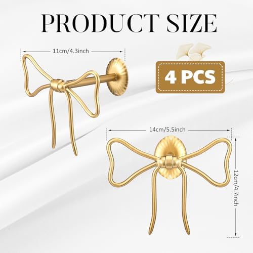 Kathfly 4 Pcs Bow Curtain Holdbacks Gold Metal Curtain Tiebacks Wall Mounted - Image 2