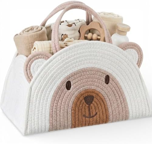 Large Baby Diaper Caddy Organizer Cute Bear Cotton Rope Empty Gift Basket by Unknown