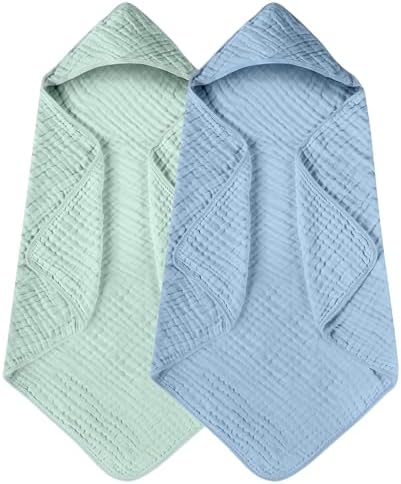 Yoofoss Hooded Baby Towels for Newborn 2 Pack 100% Muslin Organic Cotton Baby by YOOFOSS