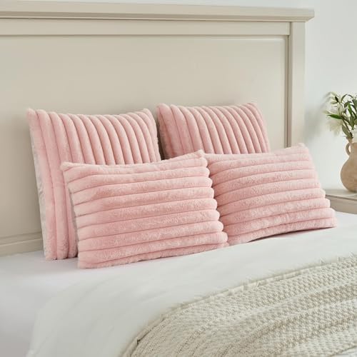 FUTEI Pack of 2 Faux Fur Throw Pillow Covers 28x28 Inch - Image 5