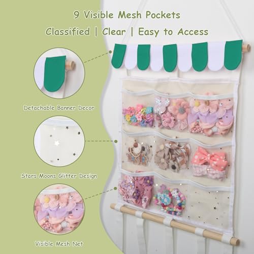 Bow Headband Organizer Hair Clips Holder w/ 9 Sorted Mesh Pockets - Image 3