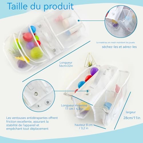 Saddle Bath Toy Organizer, 2 Compartments Mesh Bathtub Toy Storage - Image 2