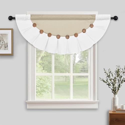 FRAMICS Farmhouse Valance Curtains, Boho Cotton Linen Kitchen Valance, Rustic by FRAMICS
