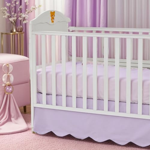 Brandream Scallop Edge Cotton Crib Skirt, Baby Girl Boy Gender Neutral Crib - Image 2