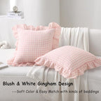 2 Pack Blush White Gingham Ruffle Throw Pillow Covers 18''x18'' - Image 2