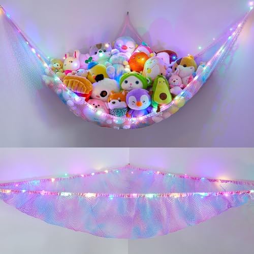 Stuffed Animals Hammock with LED Light Toy Net Room Decor Corner Storage by UnicornCastle
