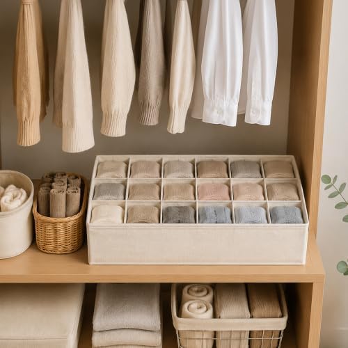 Linen Sock Drawer Organizer, 54 Cells Underwear Storage - Image 5