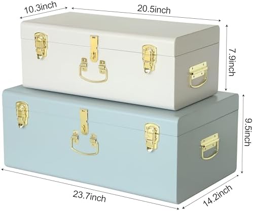 Vixdonos Decorative Large Metal Box Storage Trunk Chest Set of 2 College Dorm - Image 2