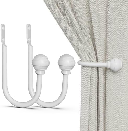 Hion Curtain Holdbacks White 2pcs, Curtain Tiebacks Wall Mounted Hooks by Hion