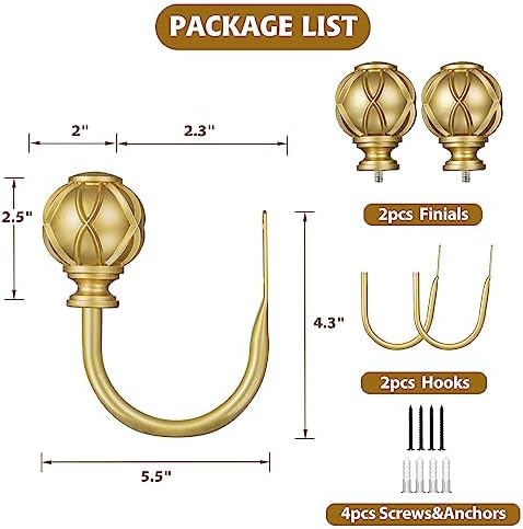 KAMANINA Decorative Curtain Drapery Holdbacks, Wall Mounted, 2 Pack Gold - Image 6