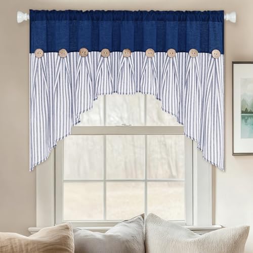 ASPMIZ Farmhouse Cotton Linen Swag Valances - Image 3