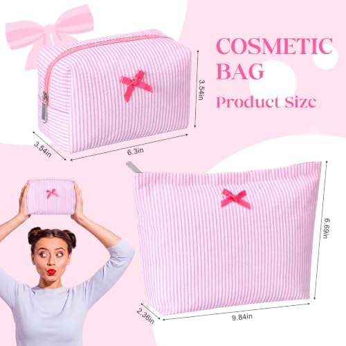 Huhumy 2 Pcs Makeup Bag Set for Women, Bow Stripe - Image 4