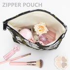 Flat Makeup Bag for Women, Zipper Cosmetic Pouch Purse, Brocade Floral Black - Image 2