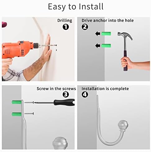 Hion Curtain Holdbacks Silver 4pcs, Curtain Tiebacks Wall Mounted Hooks - Image 7